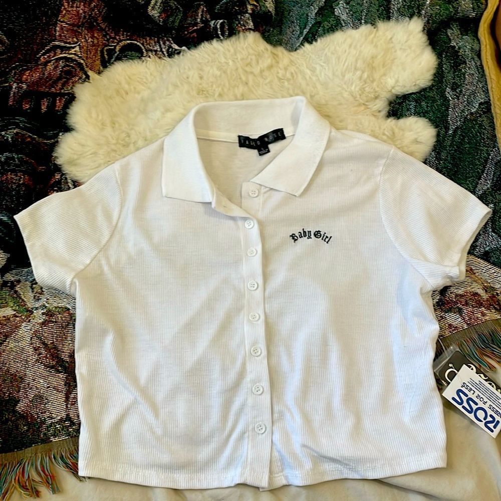 White Cropped and Collard Baby Girl Tee